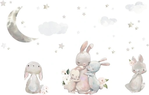 Wallsticker - Bunnies with Clouds and Stars from Namly